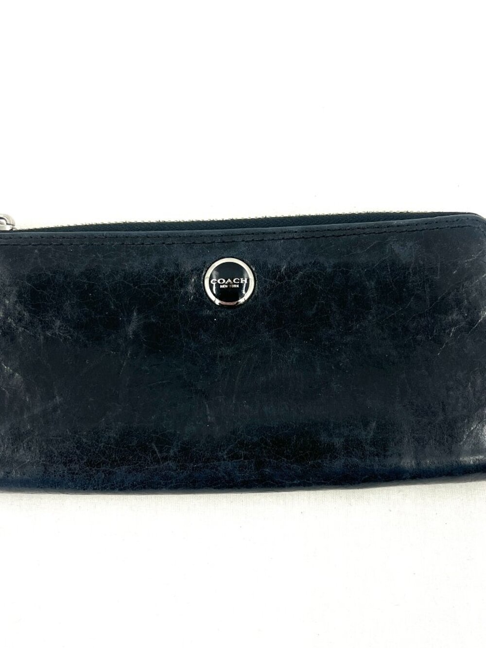 Vintage Coach Black Leather Long Wallet Striped Interior